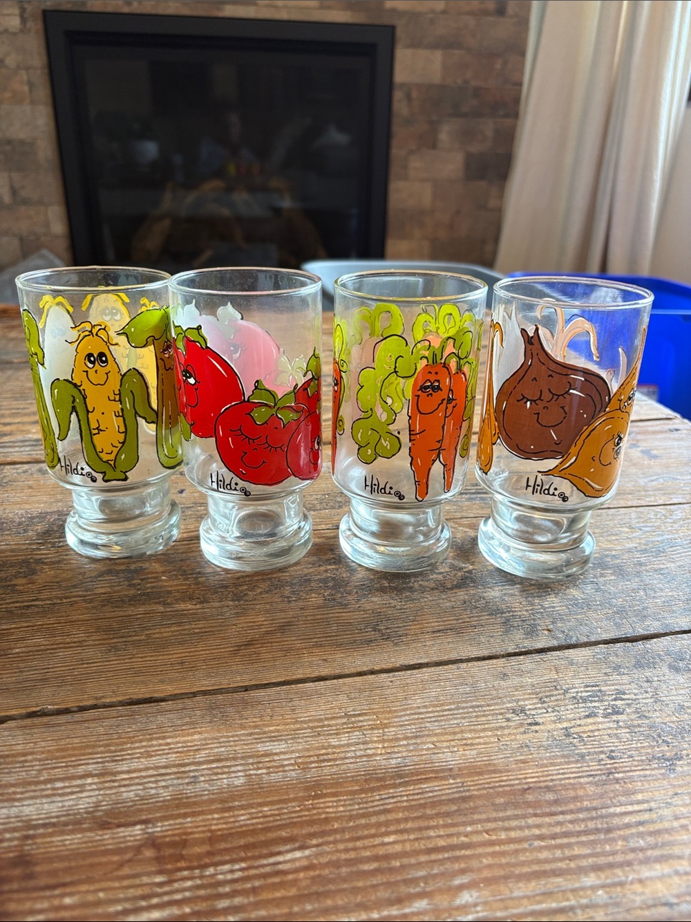 1970s Vintage Hildi Veggie Footed Juice Glasses Set Rare Kitsch Decor